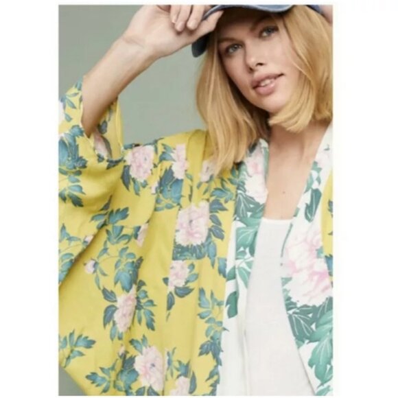 Anthropologie ELMA Floral Kimono Open Boho Lightweight Cardigan Top Jacket Beach - Picture 7 of 14